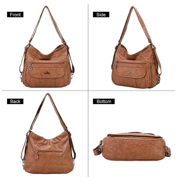 New Mocha French Leather Tote Purse Adjustable - Picture 4 of 4